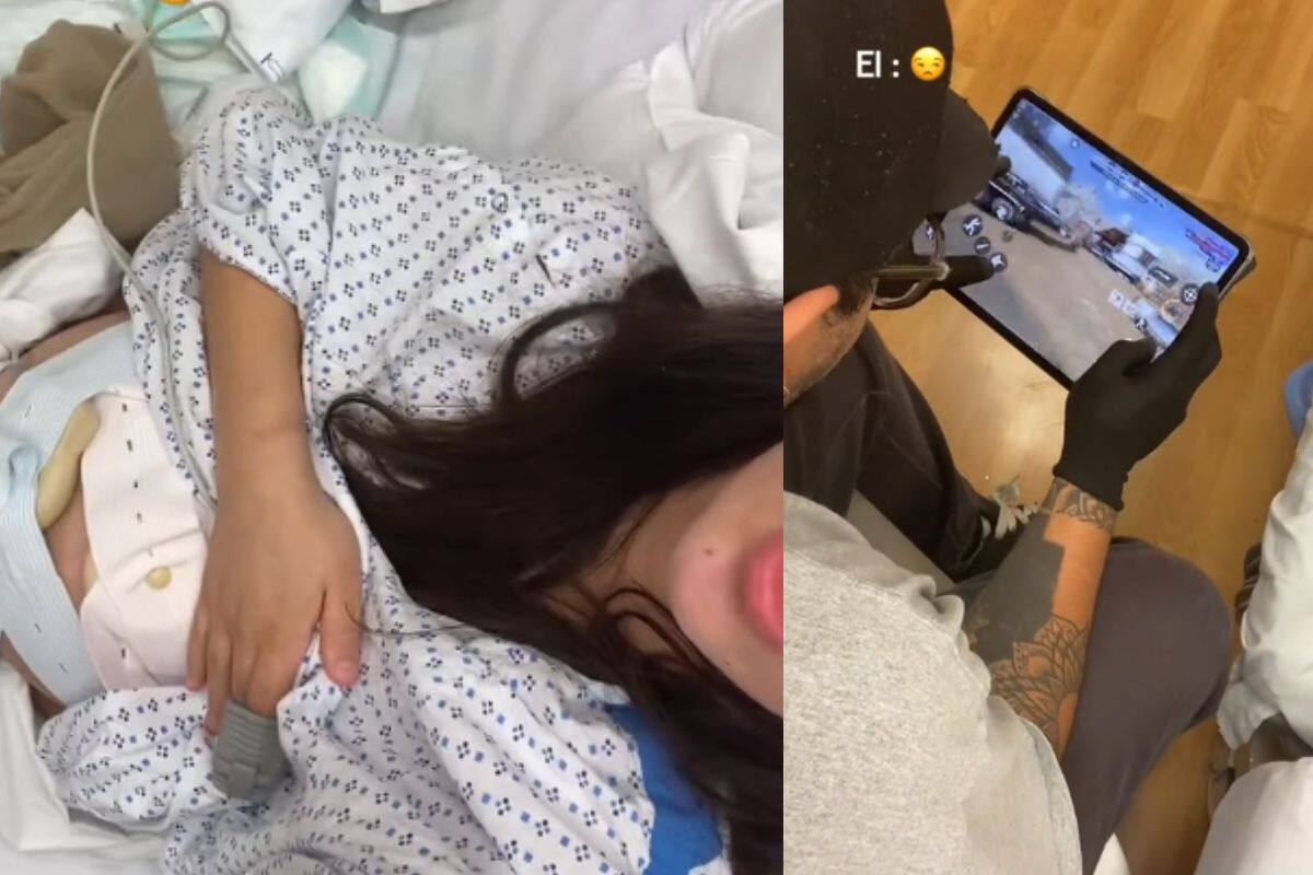 Esta mujer está a punto de dar a luz y su pareja está jugando videojuegos