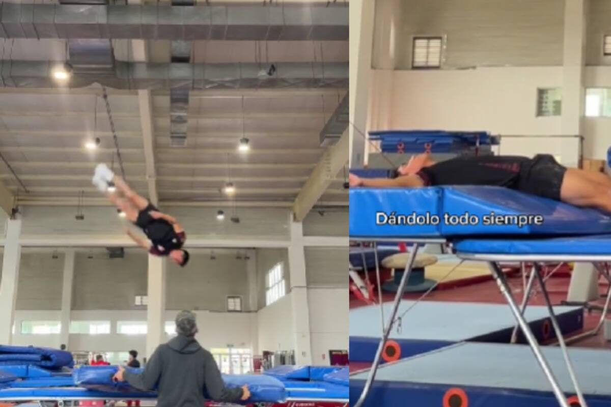 Gimnasta le hace una broma a su entrenador, se desmaya ensayando, pero él ni se inmuta y, al contrario, levanta el pulgar.