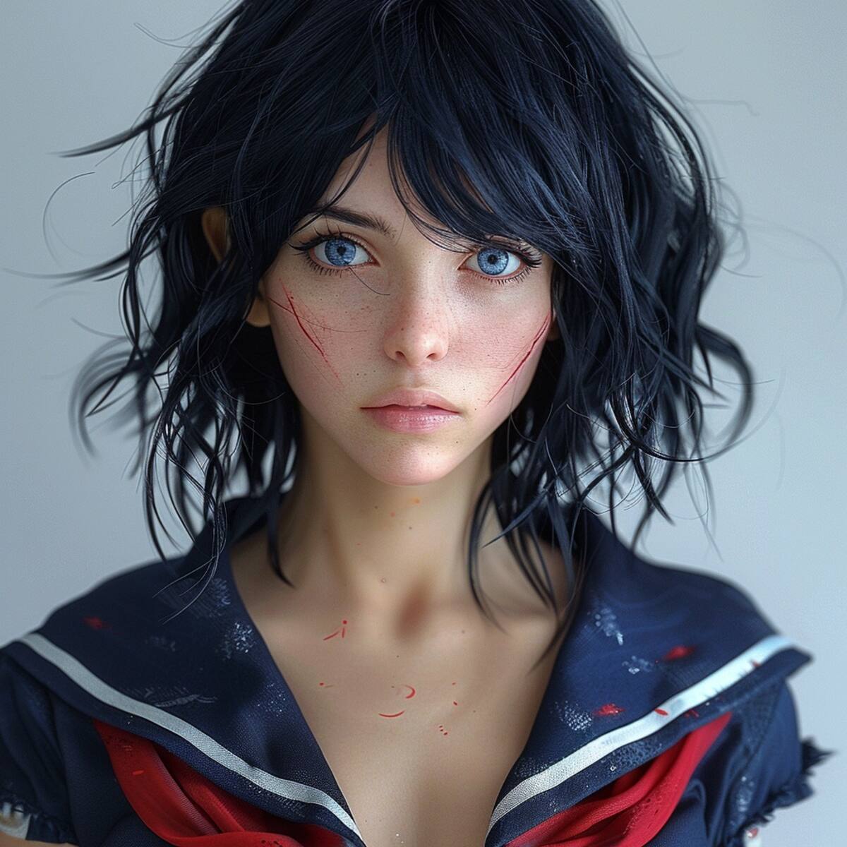 Así se vería Ryuko Matoi si fuera una persona real. La IA de Midjourney ha recreado su rostro con un nivel de detalle increíble.