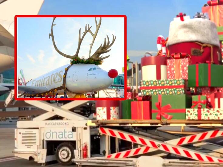 ¿Real o AI? Exclusiva Aerolínea Emirates comparte un VIDEO de un avión volando como ‘Rodolfo el Reno’ llevando a Papá Noel con su trineo y desata polémica