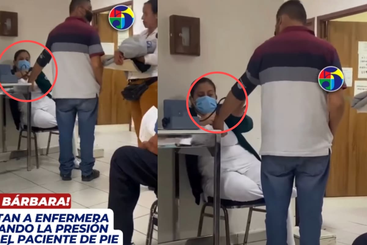 “Cada quien ve por su salud; ella vio por la de ella”: captan a enfermera del IMSS tomando la presión sentada y “ahí se va”