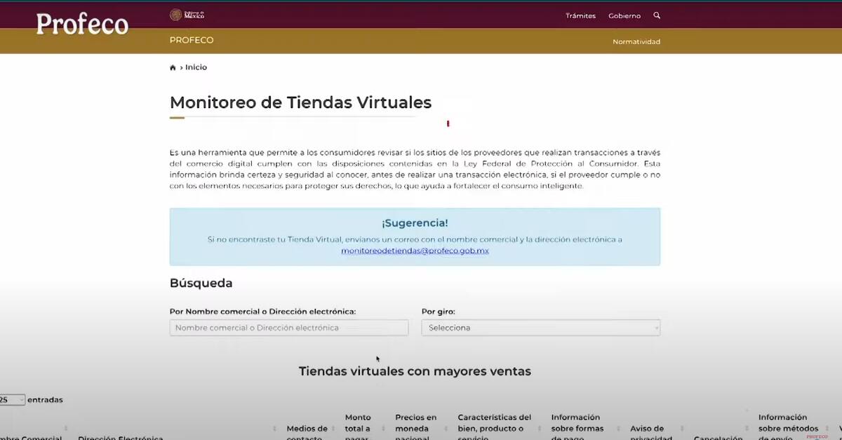 Monitoreo de tiendas virtuales. / PROFECO