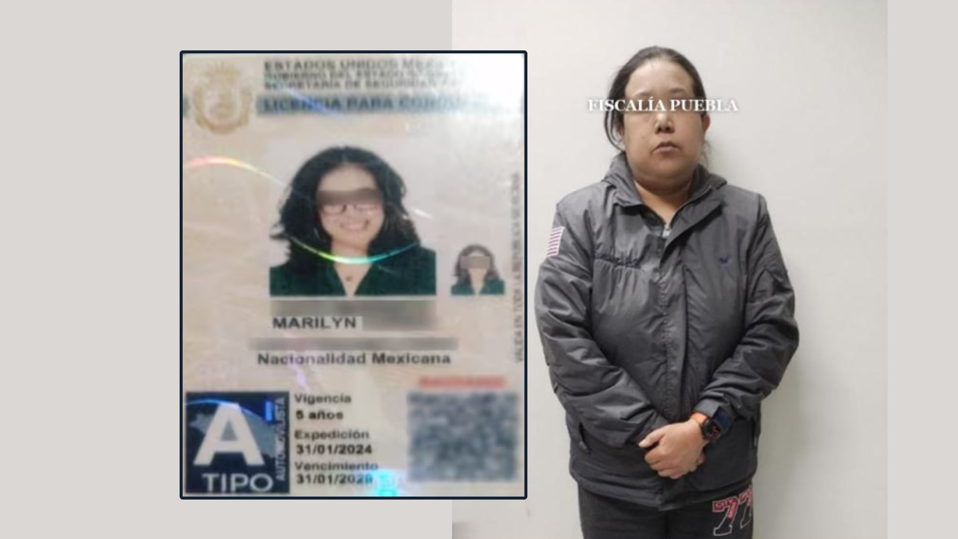 Marilyn Cote, la falsa psiquiatra viral de Puebla, fue arrestada y una licencia de conducir con una imagen con Photoshop que le fue decomisada. | @FiscaliaPuebla