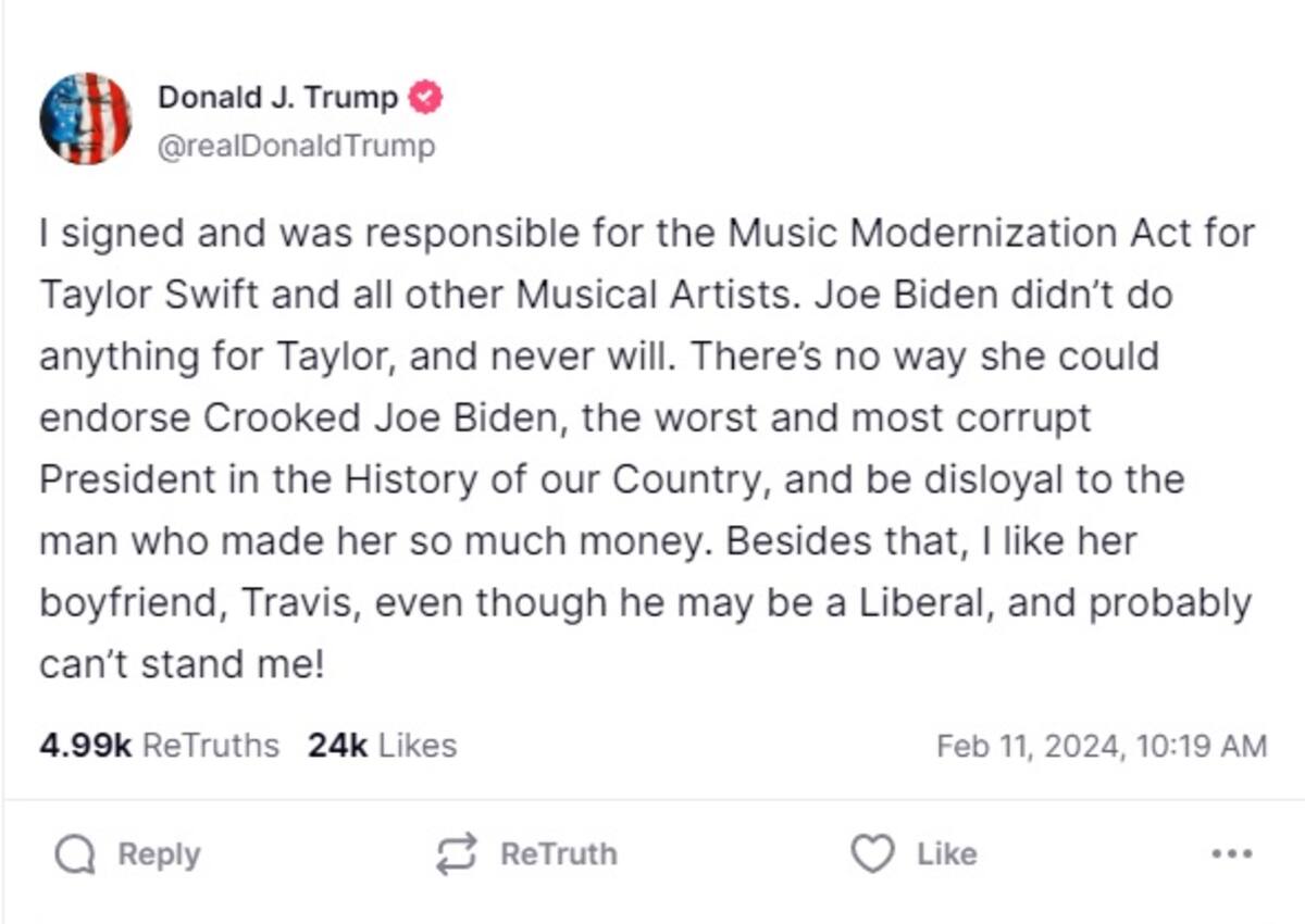 Publicación de Donald Trump en Truth Social