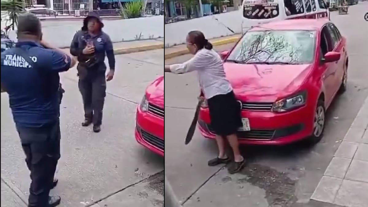 Abuelita usa machete para enfrentar a policías de tránsito en Chiapas tras intento de retirar placa de su auto