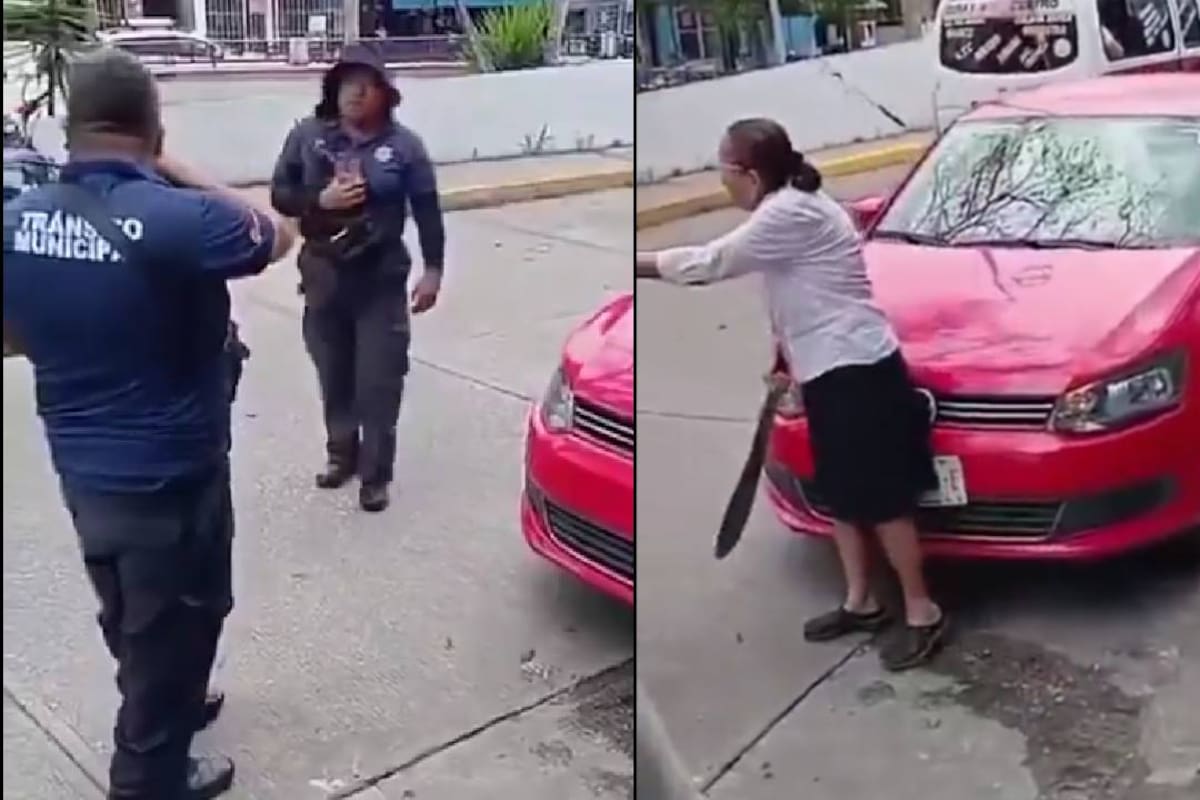 Abuelita usa machete para enfrentar a policías de tránsito en Chiapas tras intento de retirar placa de su auto