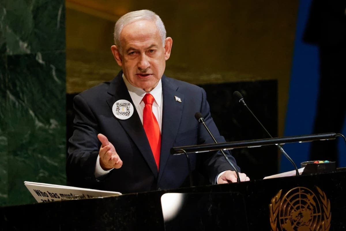 El primer ministro israelí Benjamin Netanyahu habla durante la 80ª sesión de la Asamblea General de las Naciones Unidas, el viernes 26 de septiembre de 2025, en la sede de la ONU. | Crédito: AP/Stefan Jeremiah