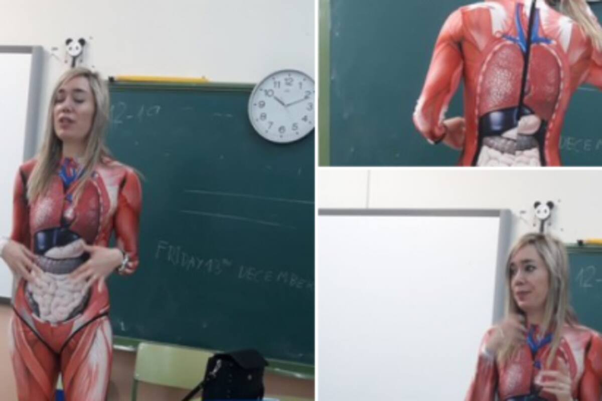 Una profesora de anatomía se viste de cuerpo humano para dar clases
