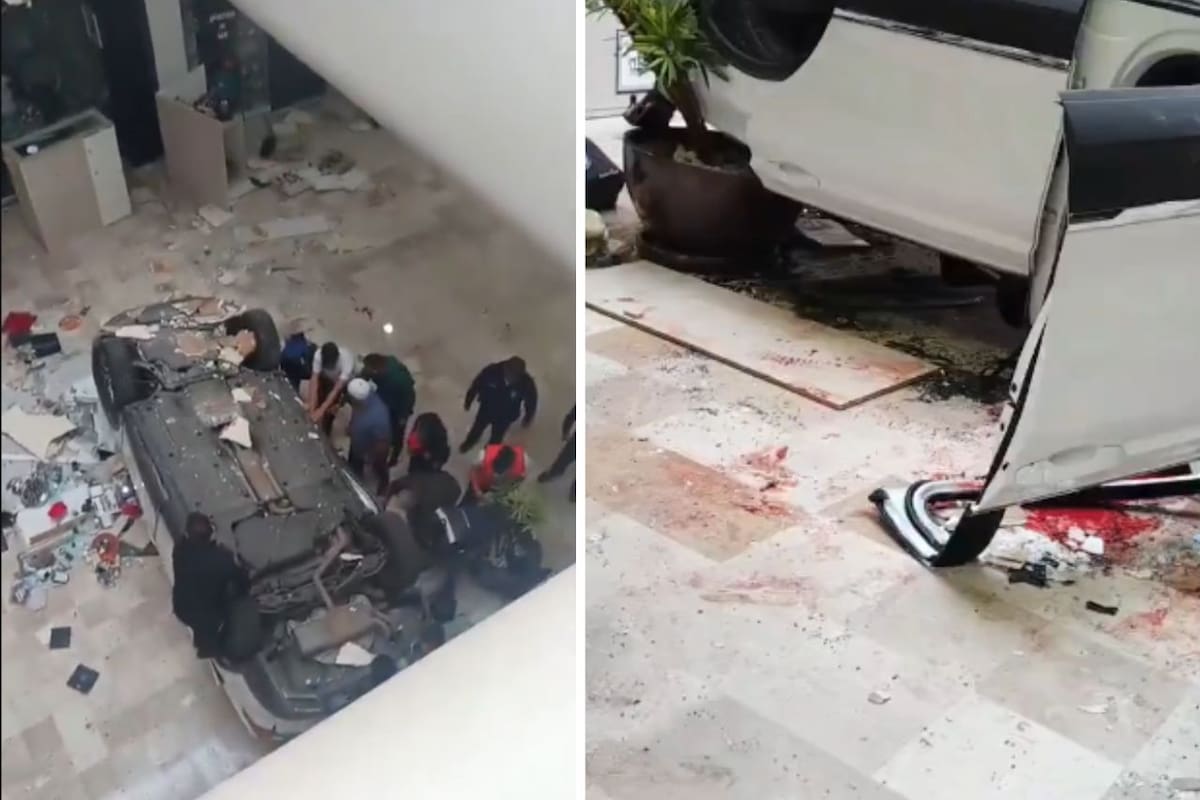 Cae vehículo desde tercer piso de Plaza Lilas, Miguel Hidalgo; mujer resulta herida de gravedad