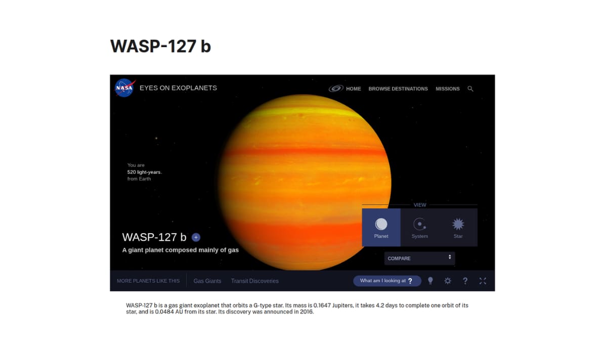 Imagen tomada de la NASA / Exoplaneta WASP-127b