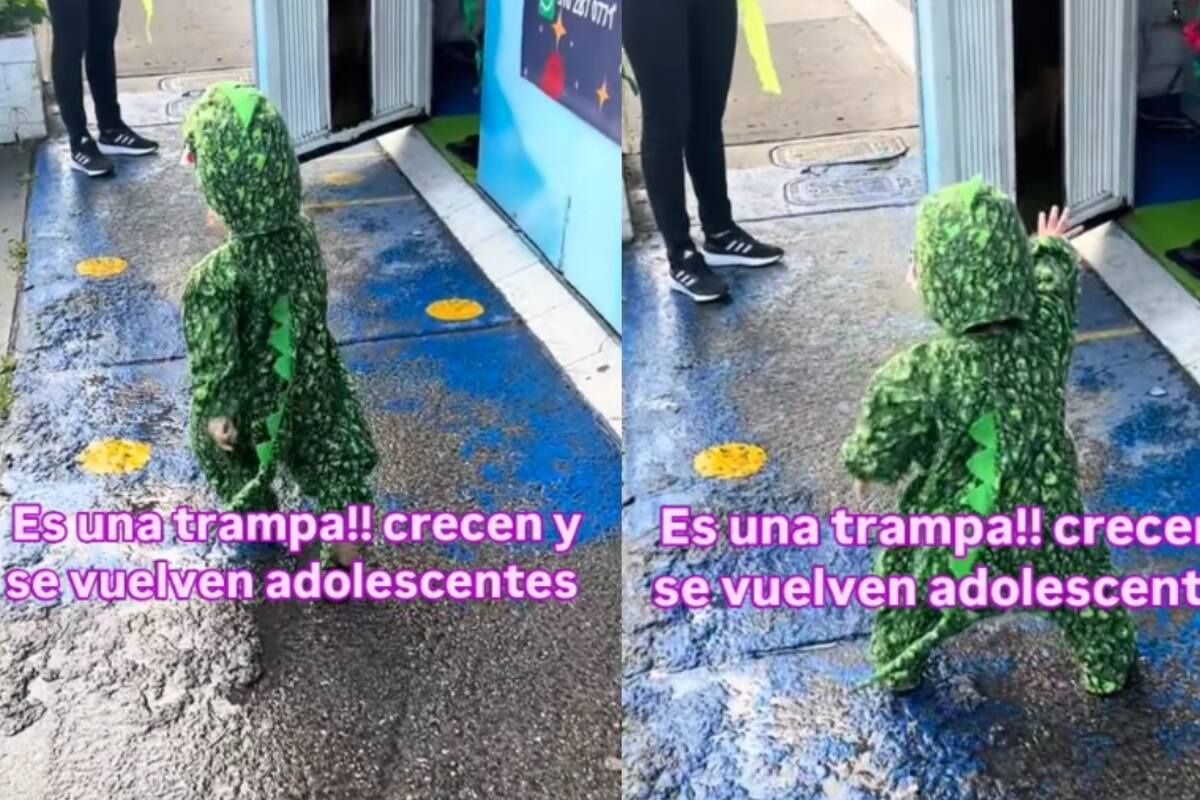 Niño causa ternura en Instagram al asistir disfrazado de dinosaurio a clases