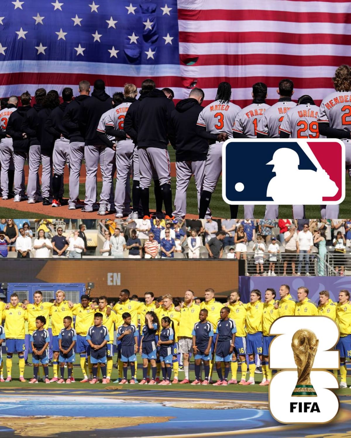 FIFA adaptó la manera en que todos los jugadores de beisbol salen al campo a cantar el himno nacional. (Fotos: EFE / AP)