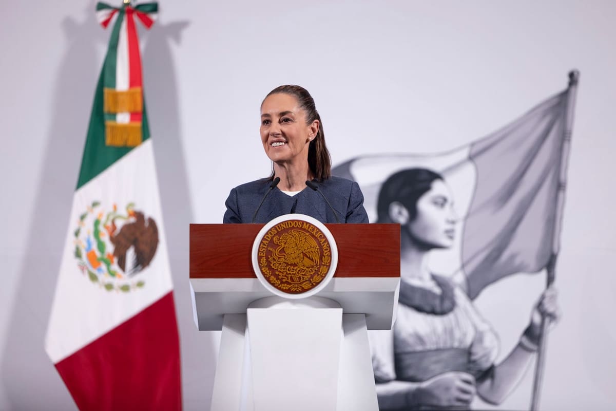 La presidenta Claudia Sheinbaum Pardo en su "Conferencia del Pueblo" del 14 de abril del 2025. | Crédito: Presidencia