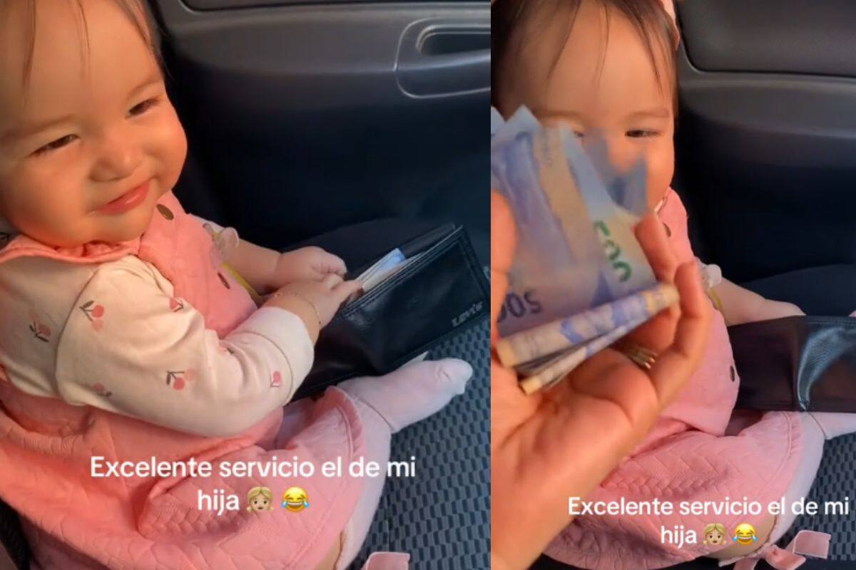 Bebé se viraliza por sacar dinero y dárselo a su mamá
