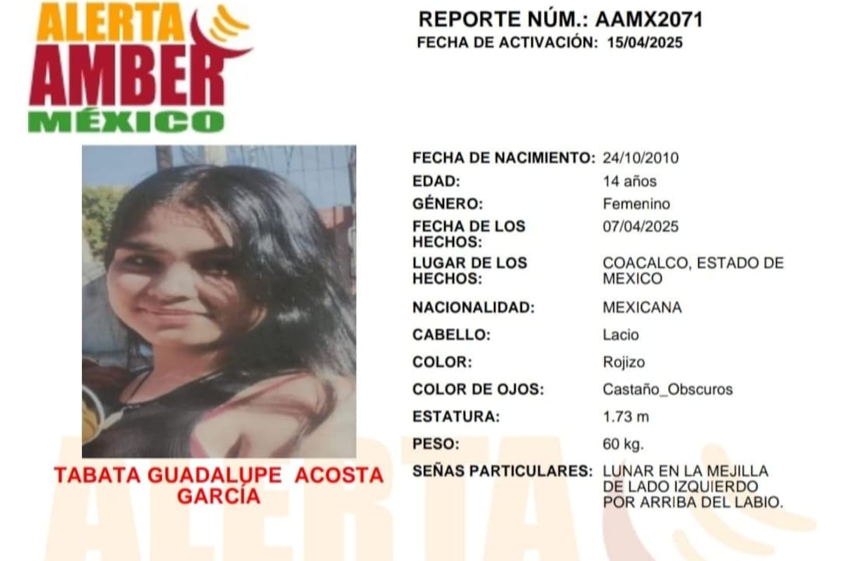 Activan Alerta Amber para localizar a Tabata Guadalupe Acosta García