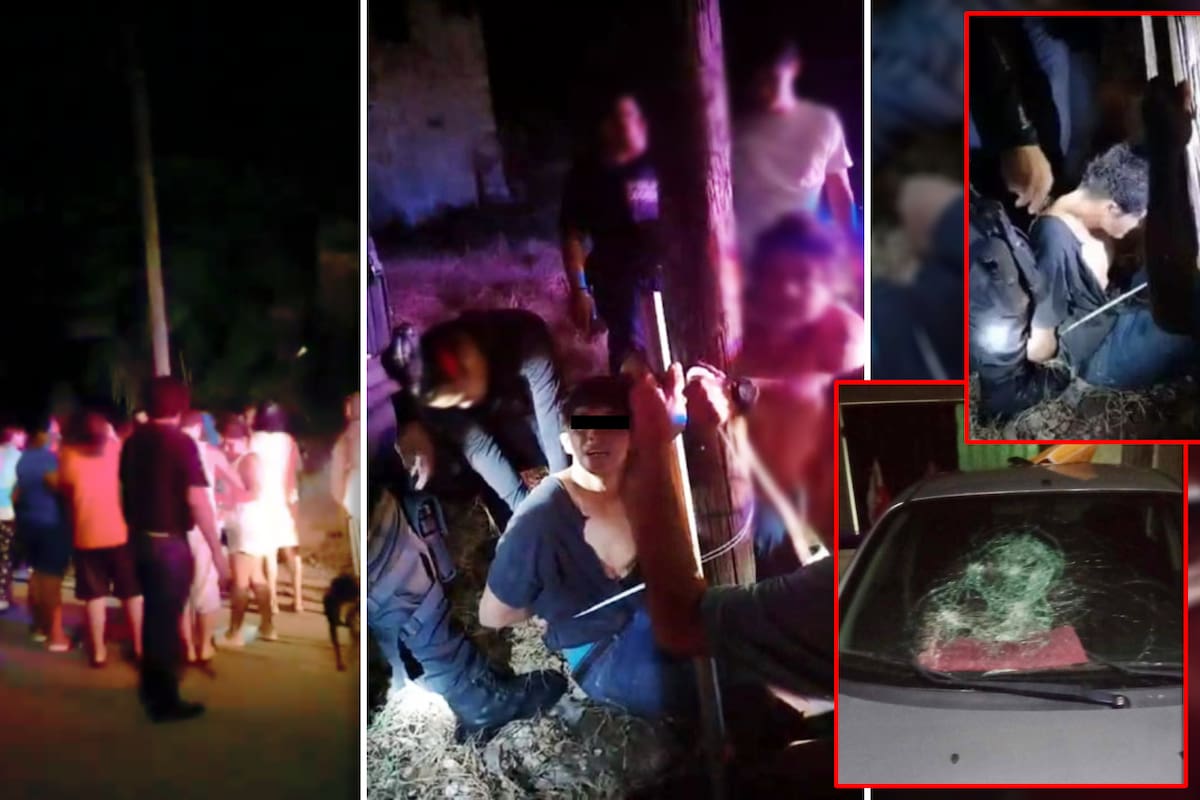 Vecinos hartos intentaron quemarlo vivo por tirar piedras a sus carros; lo tenían sometido y amarrado a un poste de luz cuando llegó la policía de Yucatán a salvarlo