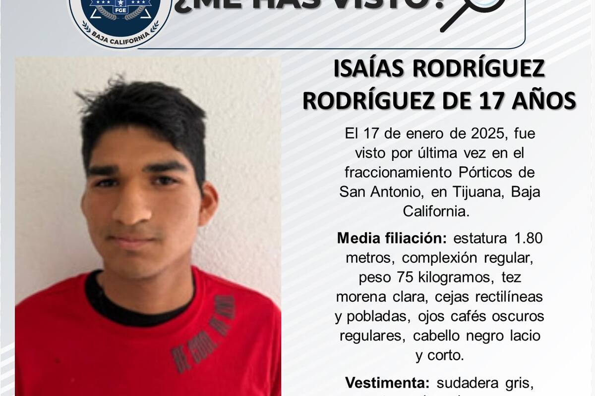 Se busca a Pedro Isaías Rodríguez Rodríguez de 17 años