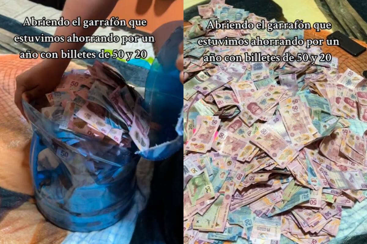 Hombre ahorra durante un año guardando billetes en un garrafón de agua: ¿cuánto dinero juntó?