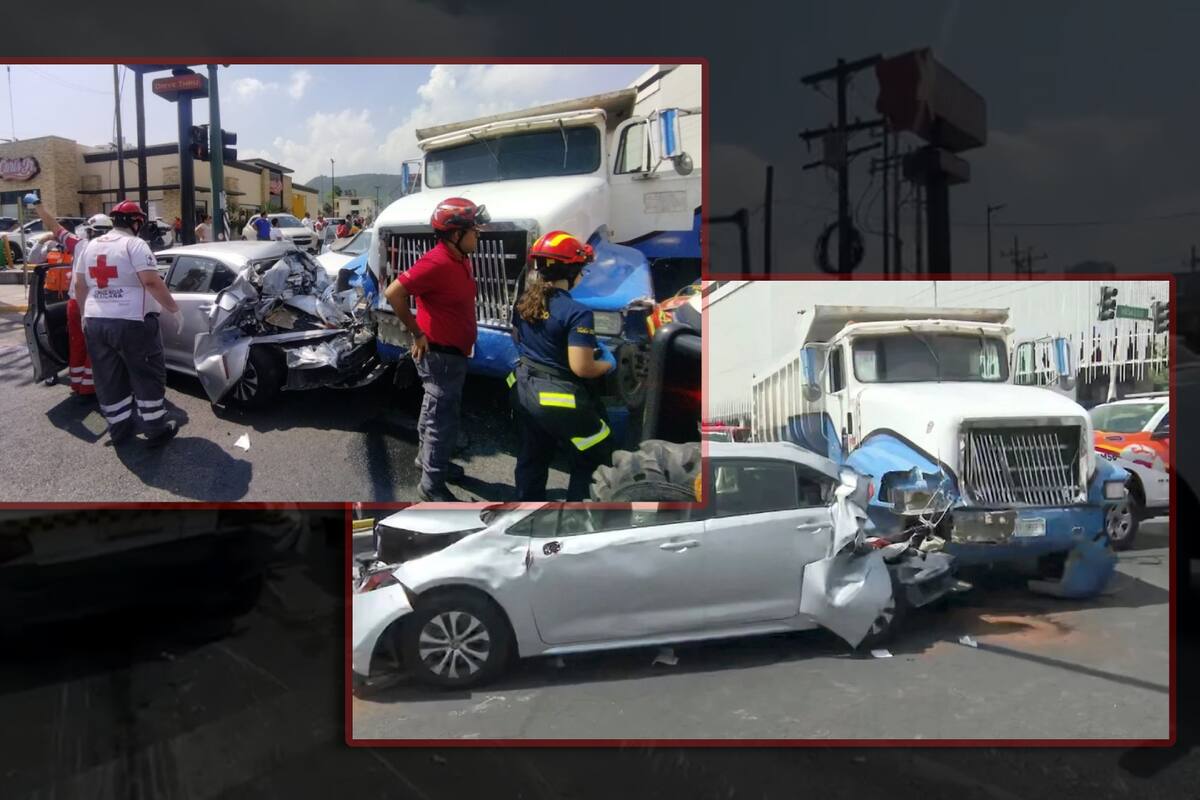 Camión pierde el control al quedarse sin frenos y provoca desastre vial en Monterrey; deja 7 lesionados