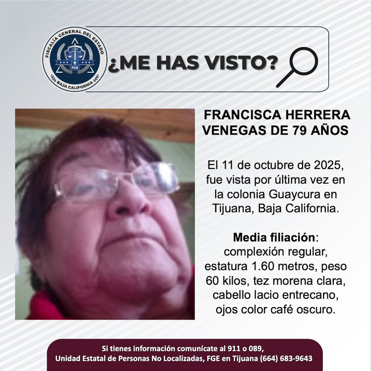 Fue vista por última vez el 11 de octubre de 2025.