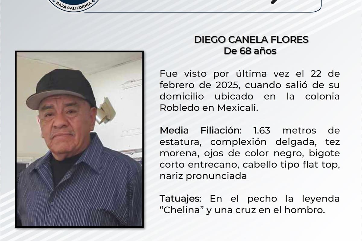 Diego Canela Flores desapareció en febrero de 2025 en Mexicali; piden ayuda para localizarlo