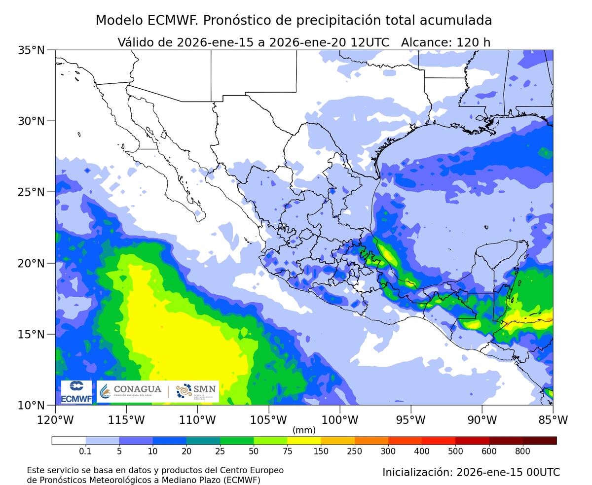 Pronóstico de acumulado total de precipitación en 5 días.