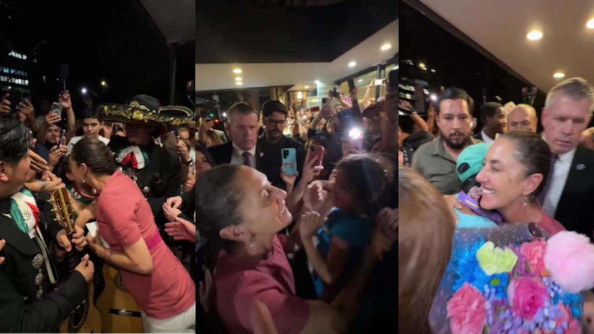 Claudia Sheinbaum llega a Nueva York para la final del Mundial 2026; migrantes la reciben con mariachis y se reunirá con Donald Trump y Mark Carney