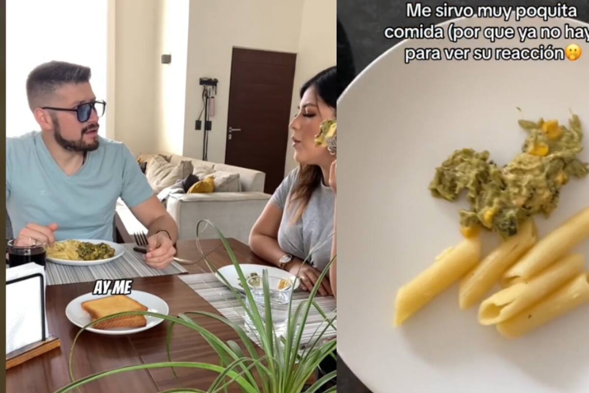 Mujer se sirve menos comida de la que le da a su esposo para ver su reacción: ve cómo fue