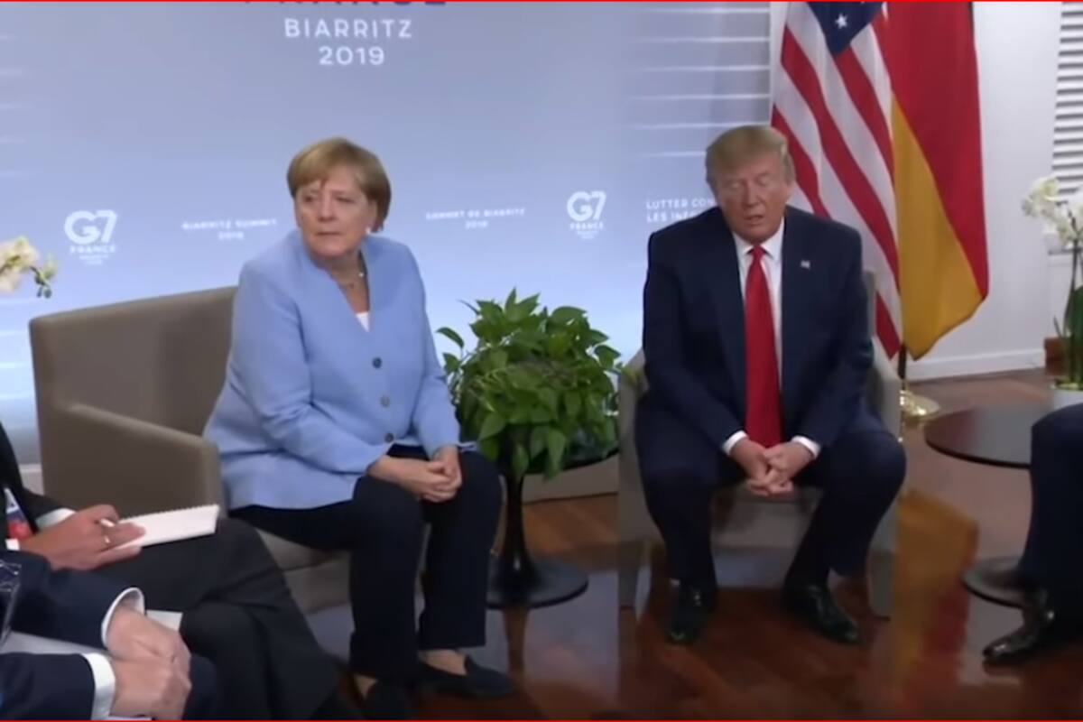 Angela Merkel se ríe al momento que Donald Trump dice que tiene sangre alemana
