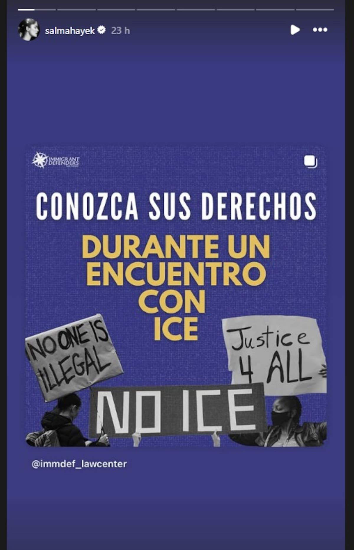 "Conozca sus derechos" información compartida por Salma Hayek en apoyo a la comunidad latina en EE.UU. | Captura de pantalla: IG @salmahayek