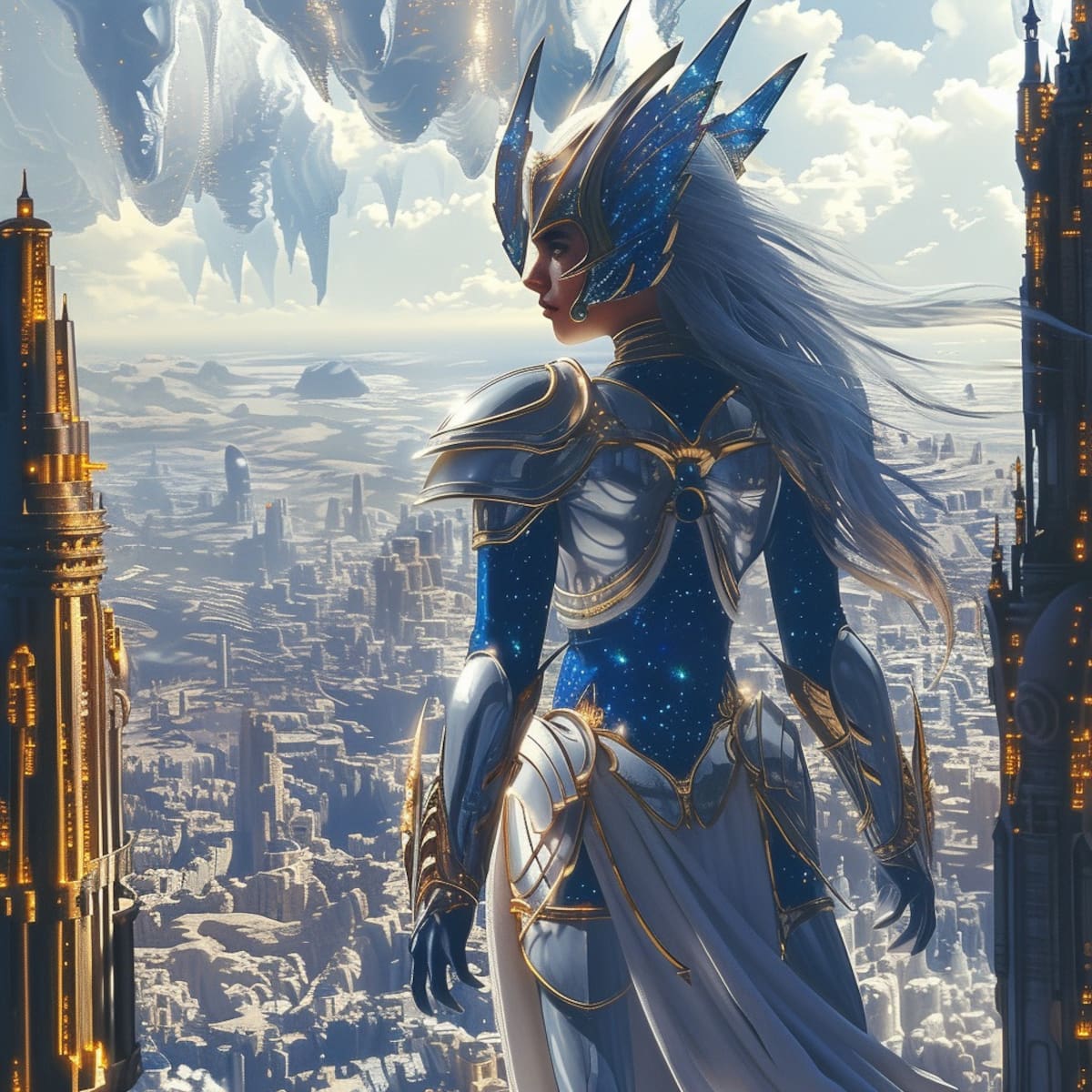 El cabello largo y blanco de Fenrir, símbolo de su conexión con la nobleza y la naturaleza salvaje, cobra vida en esta recreación digital única.