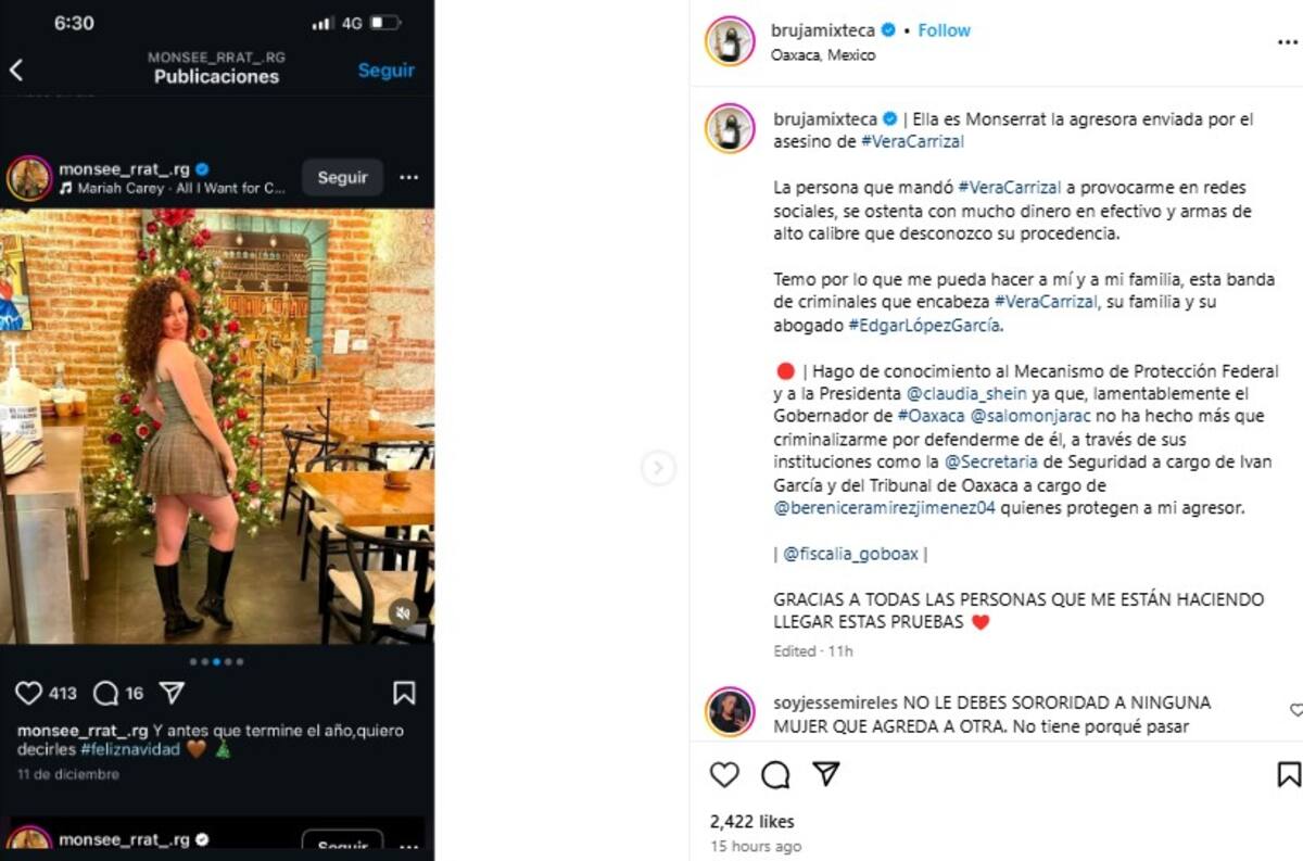 La publicación de María Elena Ríos sobre la mujer a la que agredió hace unos días en hospital de Oaxaca.