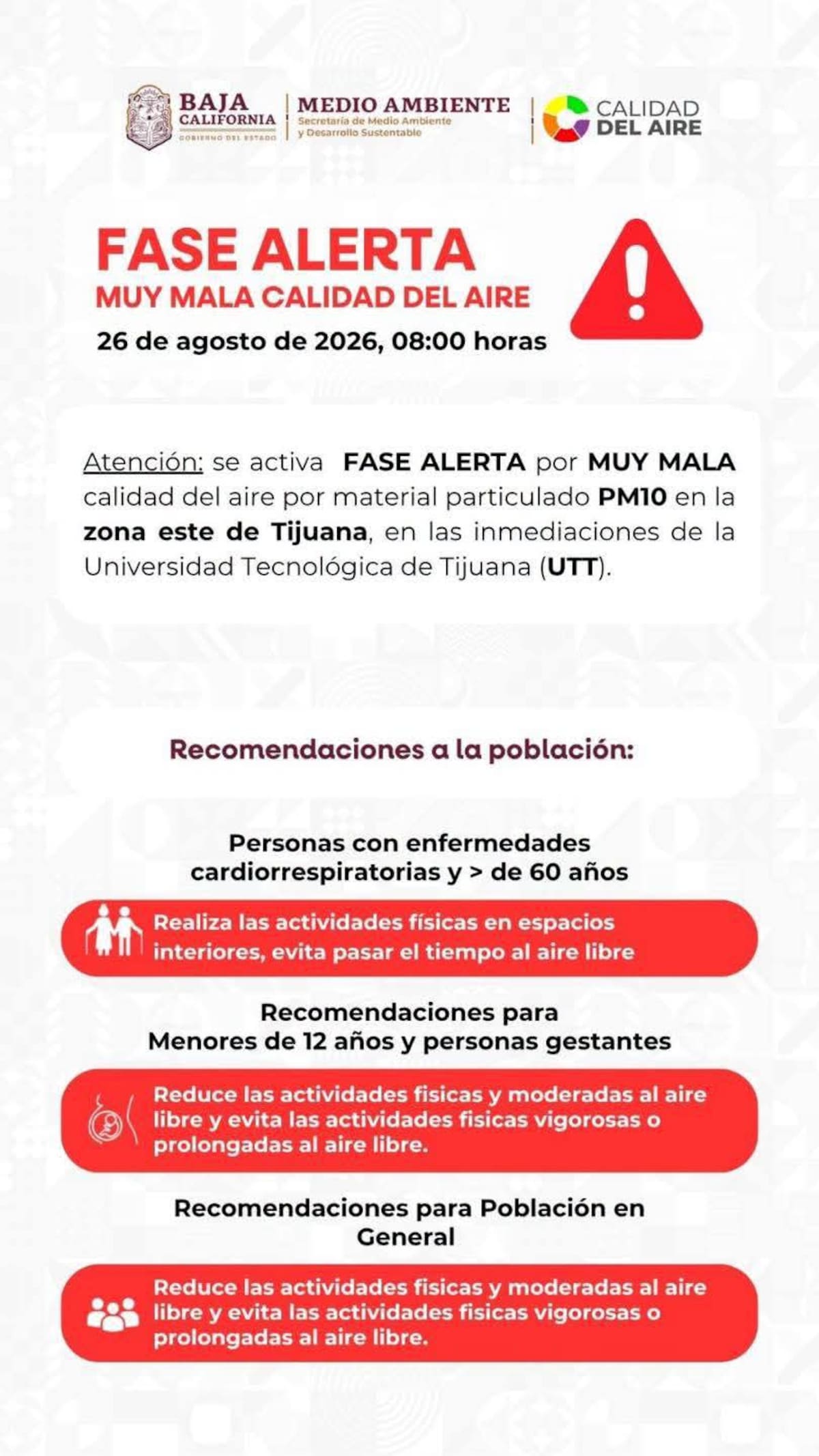 La Secretaría de Medio Ambiente y Desarrollo Sustentable difundió recomendaciones para reducir la exposición a contaminantes y proteger la salud de la población. Foto: Archivo