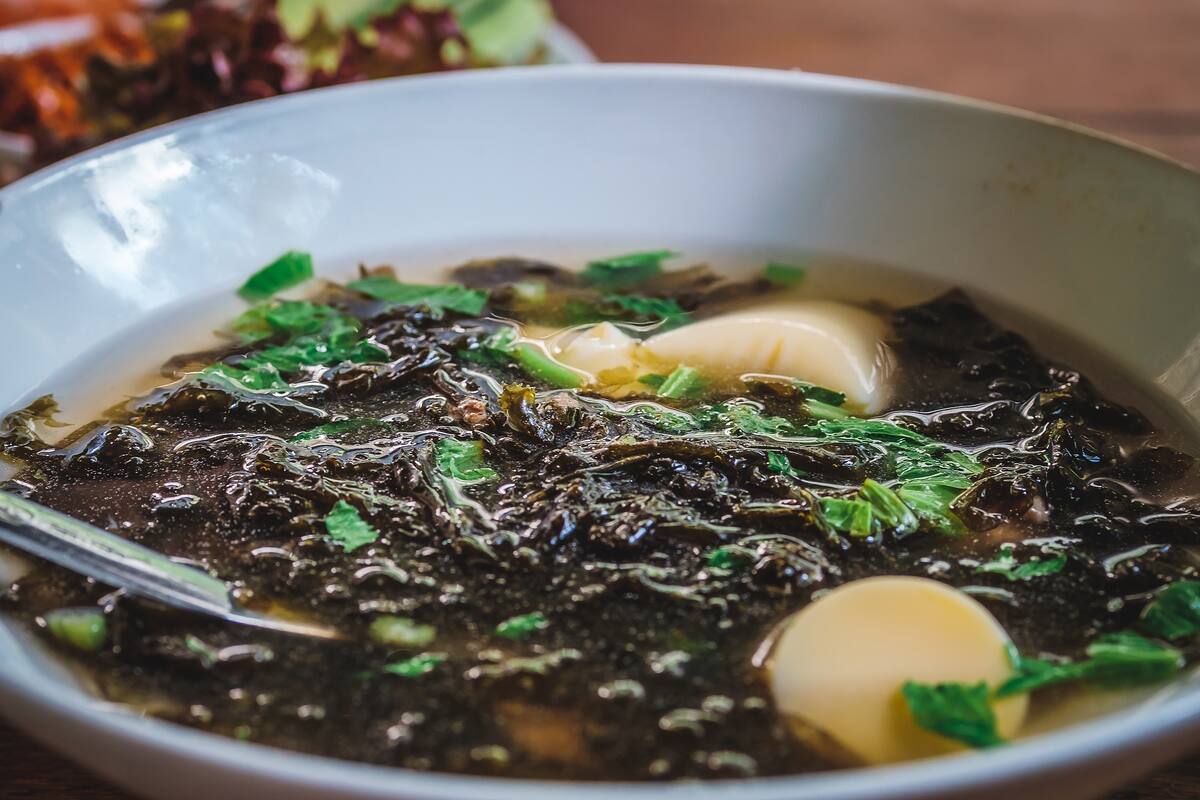 Seaweed soup in a bowl with soft light