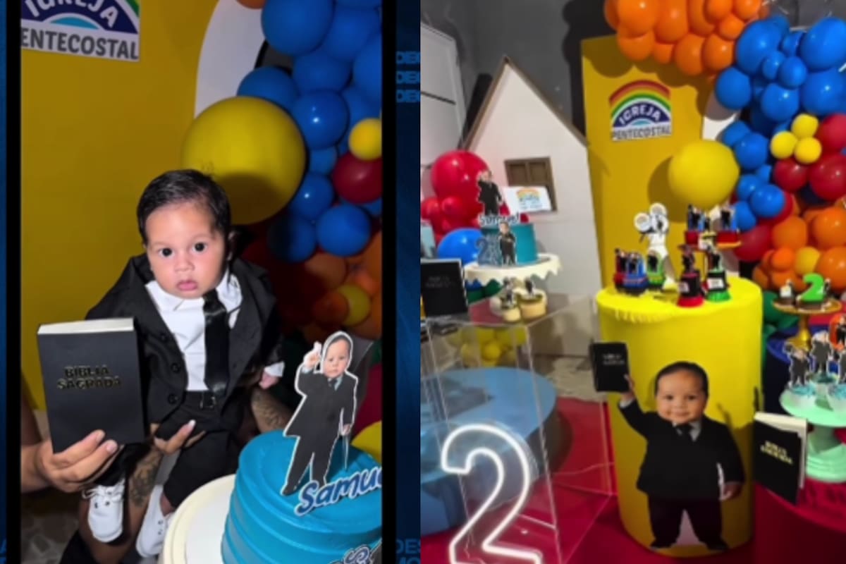 Padres celebran el cumpleaños de su bebé de 2 meses con temática “Iglesia Pentecostal”, como si fuera pastor