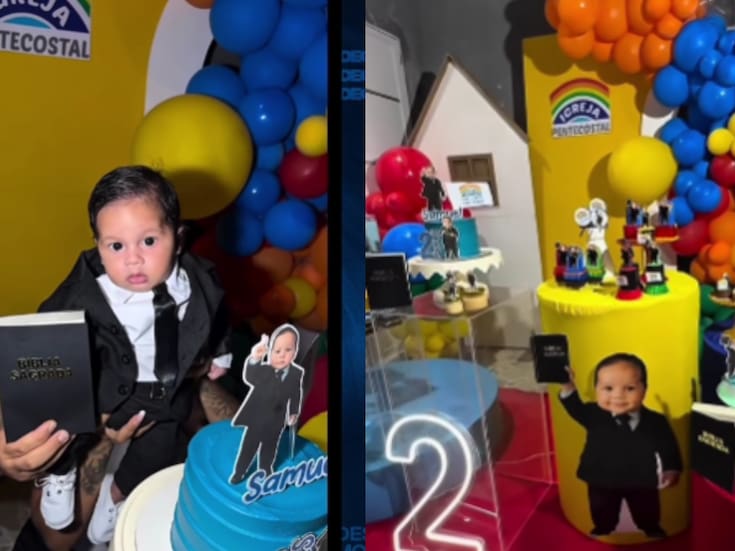 Padres celebran el cumpleaños de su bebé de 2 meses con temática “Iglesia Pentecostal”, como si fuera pastor