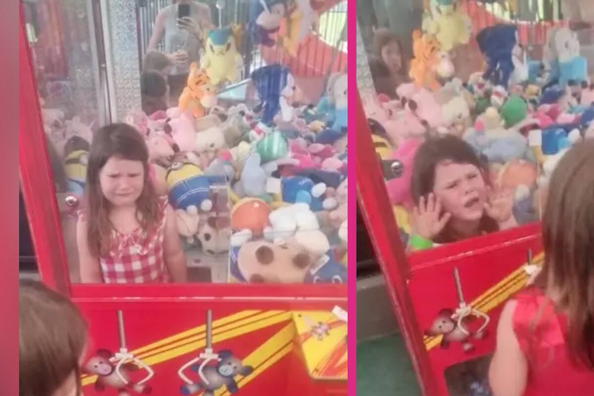 VIDEO: Niña de 4 años queda atrapada en máquina de garra después de intentar robar osos de peluche
