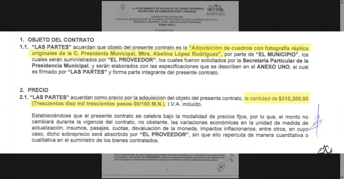 Captura del contrato del gobierno de Acapulco.