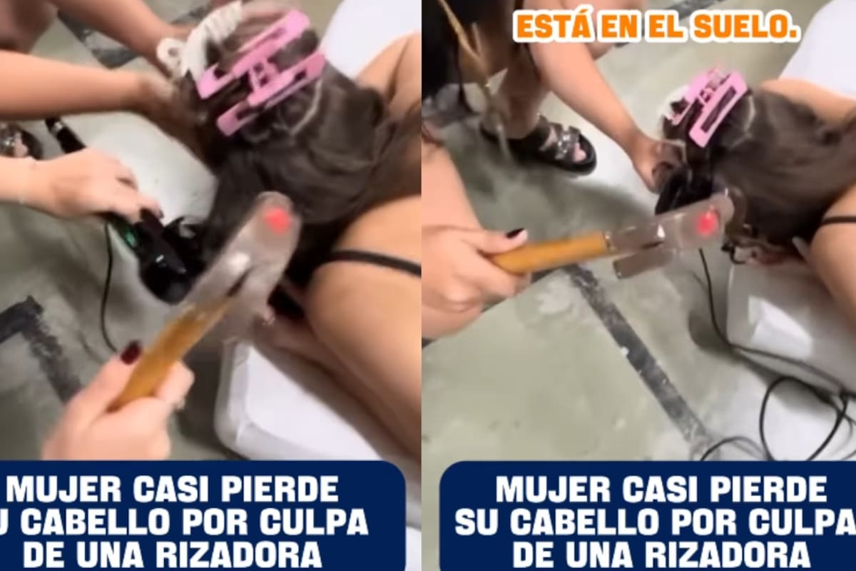 “¿No era mejor cortar el cabello y ya?”: A mujer se le enreda el cabello con una rizadora en la peluquería y terminan usando hasta un martillo para liberarlo.