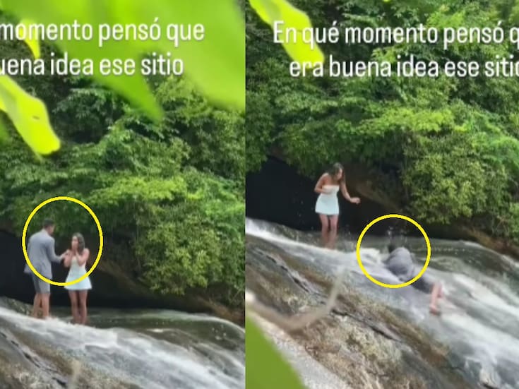 Hombre se resbala por una cascada mientras pedía matrimonio cuesta abajo