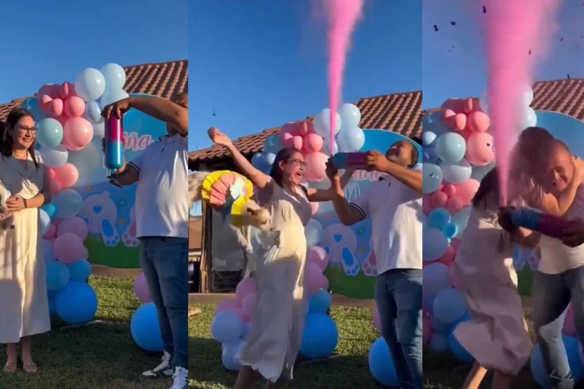 VIRAL: en plena revelación de sexo, la madre AVIENTA a su perrito a los aires cuando se entera que tendrá niña