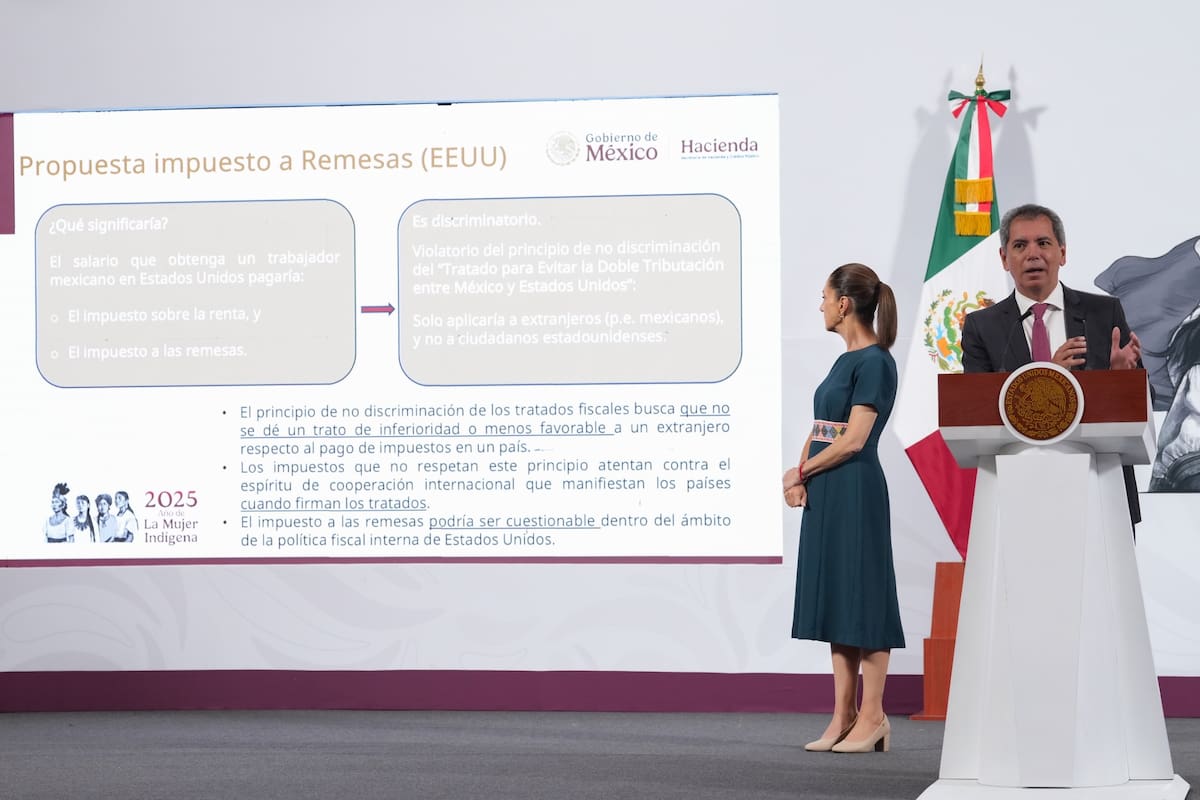 El titular de la Secretaría de Hacienda y Crédito Público (SHCP) del Gobierno de México, Edgar Amador, durante la "Conferencia del Pueblo" de Claudia Sheinbaum el 16 de mayo del 2025. | Crédito: Presidencia