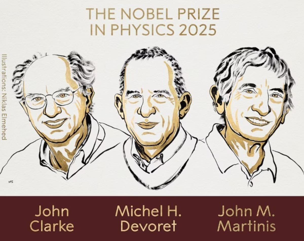La Real Academia de las Ciencias Sueca anunció este martes a los ganadores del Premio Nobel de Física 2025: el británico John Clarke, el francés Michel H. Devoret y el estadounidense John M. Martinis.