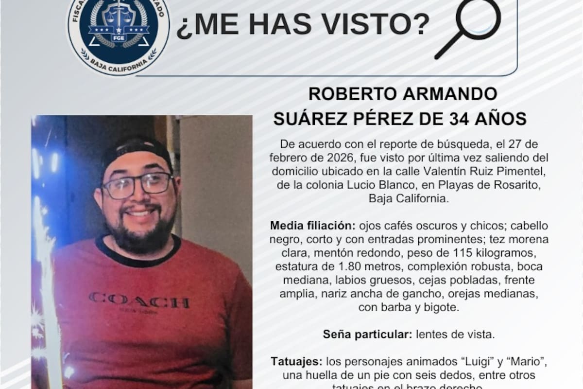 Se busca Roberto Armando Suárez Pérez de 34 años de edad