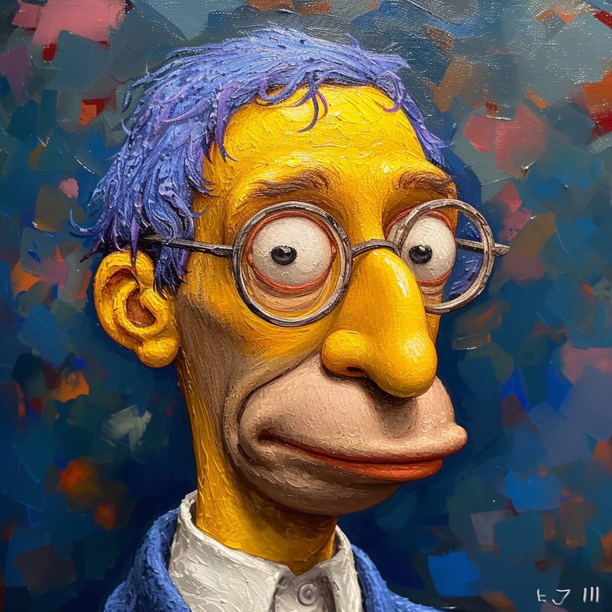 La IA de Midjourney revela el Milhouse adulto: un señor medio nerd con piel amarilla y grandes gafas.