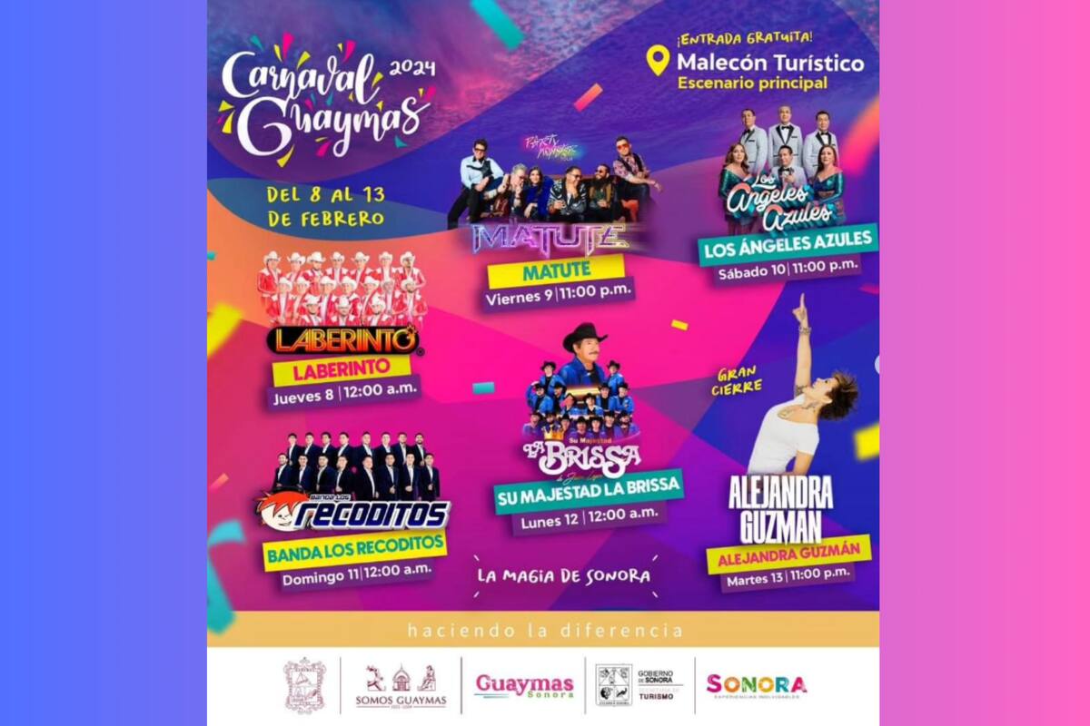 Los Ángeles Azules y Alejandra Guzmán son algunos de los artistas que se presentarán en el Carnaval Guaymas 2024