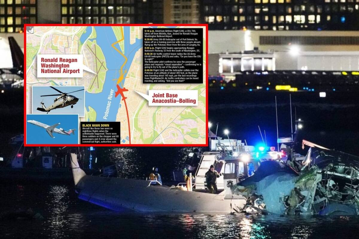 Recuperan al menos 30 cuerpos tras colisión de un helicóptero militar y un avión comercial en Washington