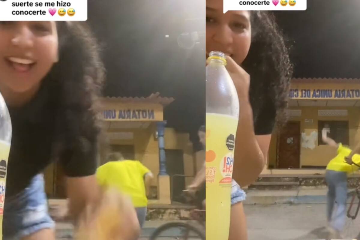 Joven grabando un reto para TikTok se tropieza con un ciclista y este lo deja tirado en la calle