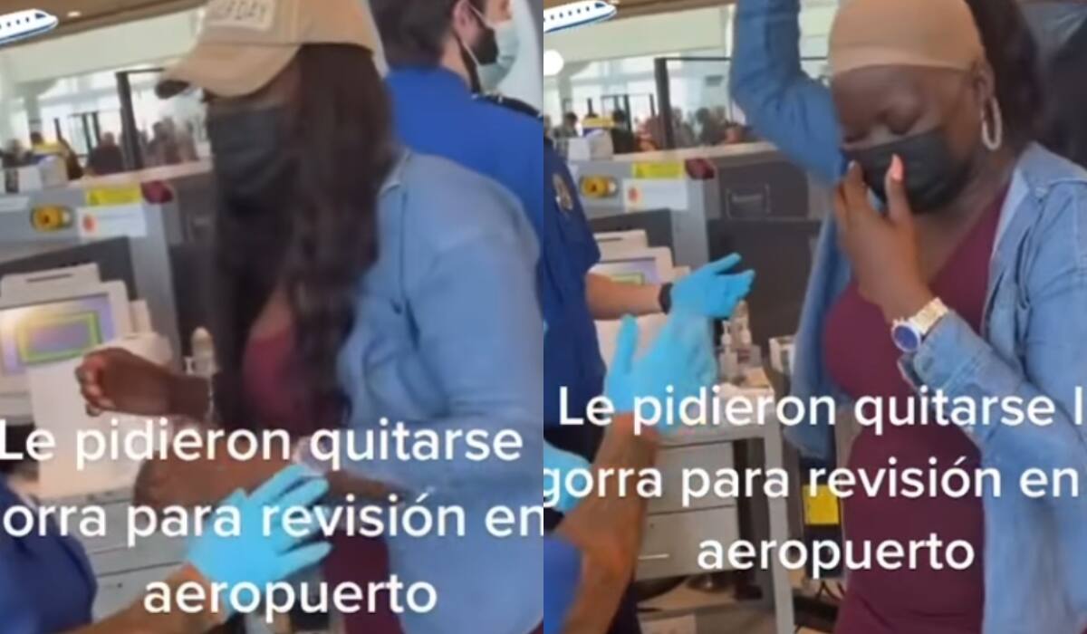 Le piden quitarse la gorra en el aeropuerto, pero era una peluca y queda expuesta frente a todos