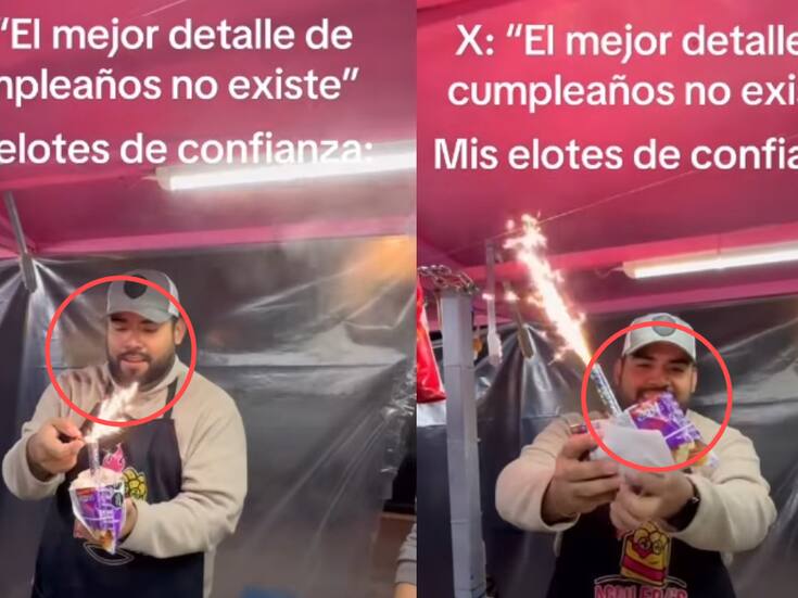 Puesto de elotes y botanas se vuelve viral por servir sus Tostitos con una vela de bengala de cumpleaños